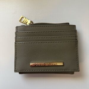 Steve Madden Olive Card Wallet with Gold Zipper